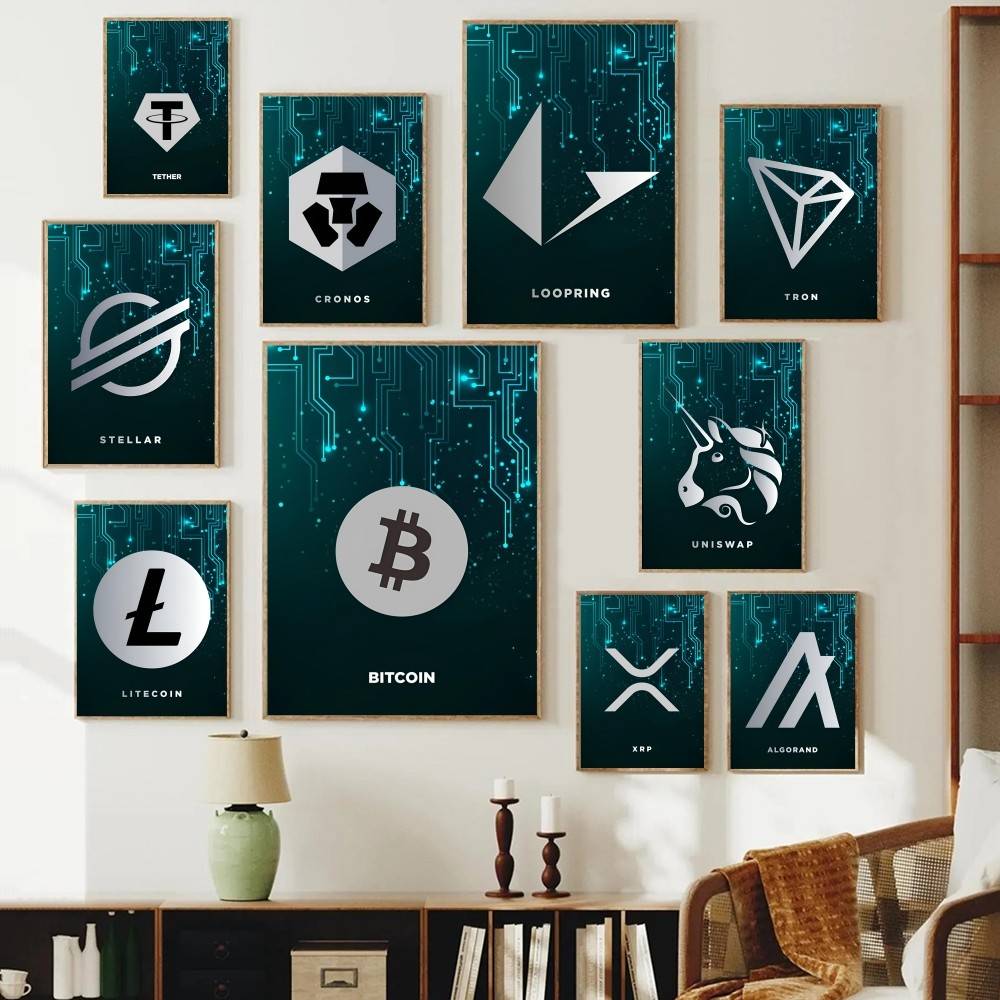 Office Print Tech - ملصق فني بتصميم رمز العملات المشفرة،